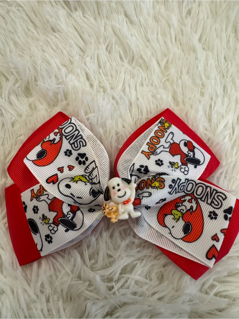 Red Snoopy Kids Hair Bow clip with Cute Charm
